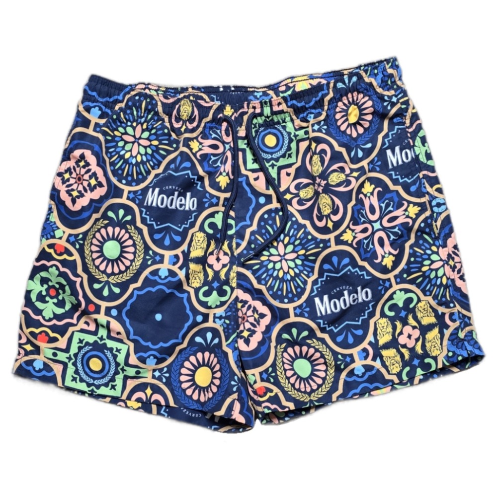Rare Mens Cerveza Modelo Beer Board Shorts 4" Swim‎ Trunks Size 30 M Aztec